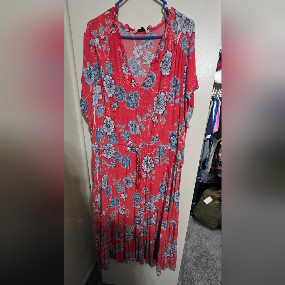 Sonoma Red and Blue Floral Midi Dress
